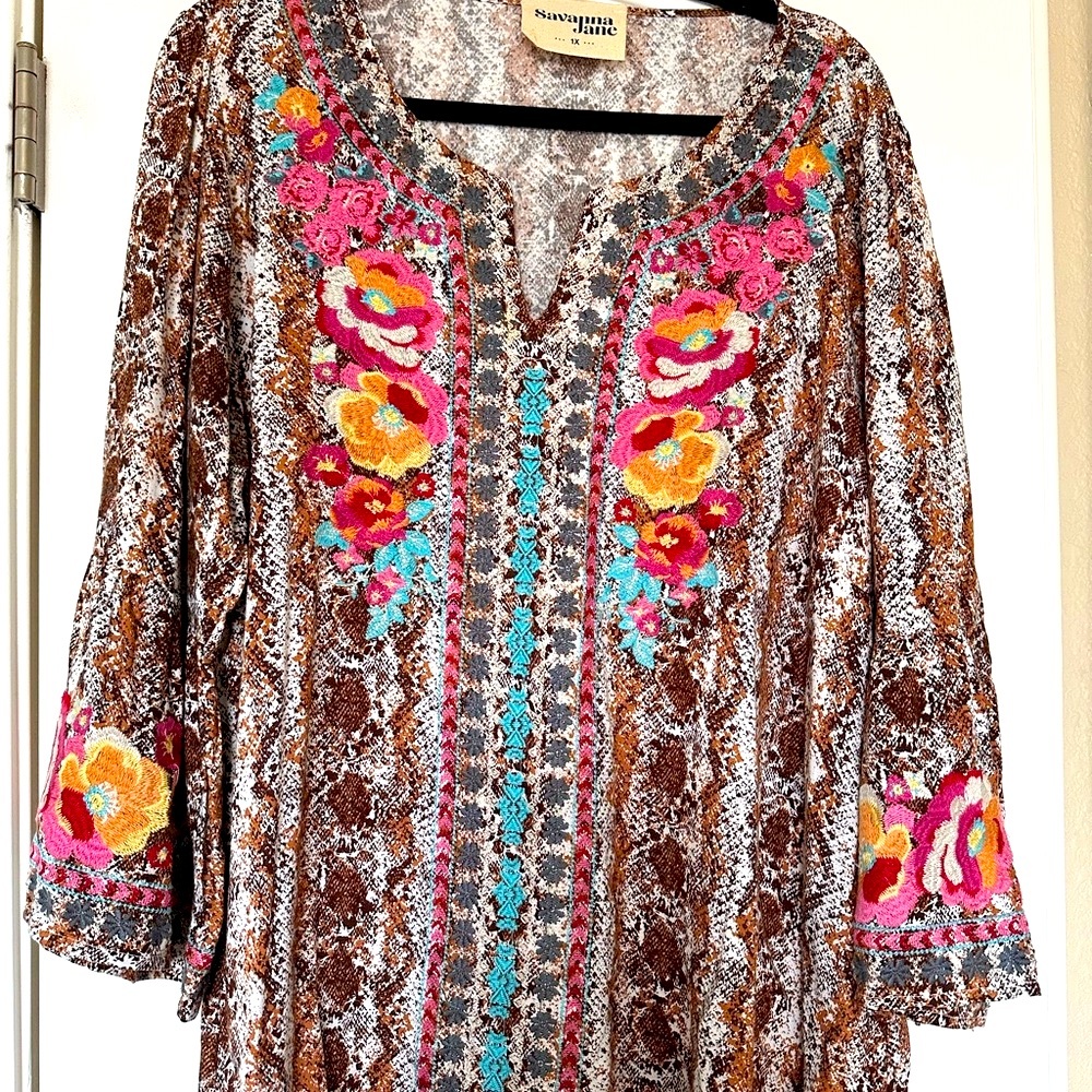 SavannaJane Embroidered Blouse with Relaxed Fit